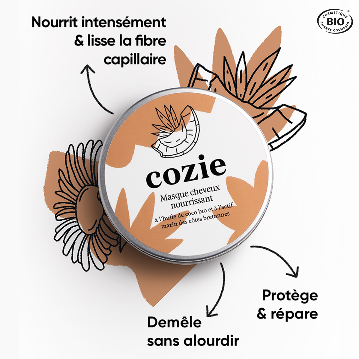 Masque cheveux nourrissant à l’huile de coco bio et à l’actif marin breton – 200 ml - COZIE