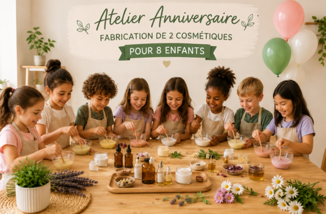 Atelier anniversaire pour 8 enfants, fabrication de 2 cosmétiques – Juvisy-sur-Orge